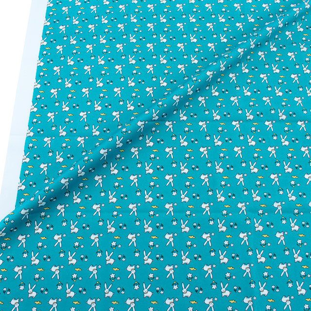 生地 FiN tex-フィンテックス- うさぎ 約140cm幅×50cmカット(OKF-027) 3TU.ターコイズ 09Ae06_